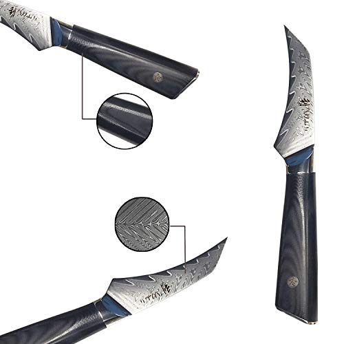 Foto von Wakoli FEZA Damastmesser Schälmesser 9 cm Klinge I aus 67 Lagen I Damast Küchenmesser und Profi Kochmesser aus echtem Damaststahl mit G10 Griff