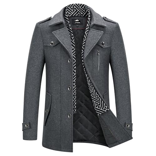 Lamgool Men's Winter Wool Blend Peacoat with Scarf