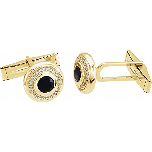 Mancuernillas hombre oro amarillo 14K con ónix y diamante miniatura 2