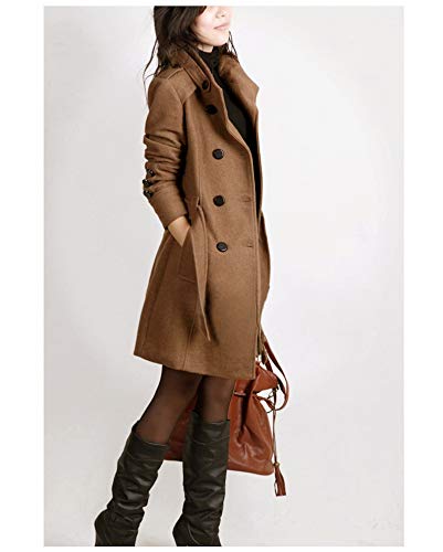 WSLCN Casaco Feminino Trench Coat de Lã Sintética de Inverno Abotoamento Duplo Slim Fit com Cinto Ma