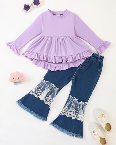 Image of Weebaby Baby Girl Clothes Infant Toddler Girl Clothing Ruffle Shirt High Low Top Floral Allover Pant Little Girls Clothes