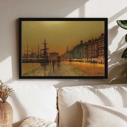 Greenock Harbour, Scotland at Night de John Atkinso Impression Toile Premium Cadre Bois
