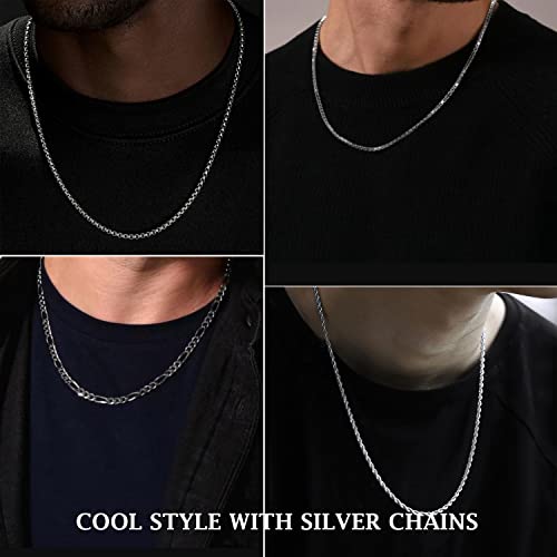 Mens Necklace Chain, 6 Pcs Men's Stainless Steel Chain Necklace Jewelry Set Gift for Men Women3