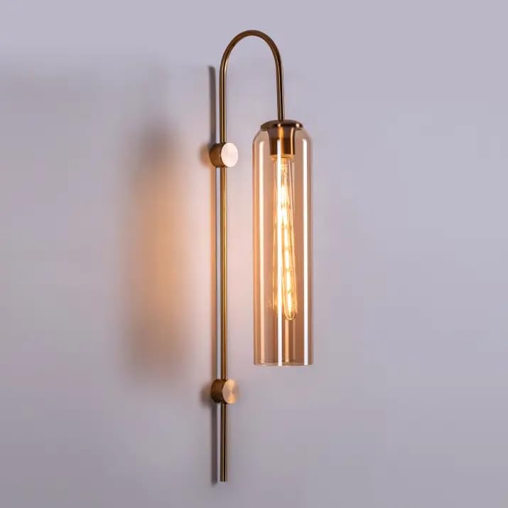 Image of Gold Long Glass Wall Light | Amber Gold Copper Metal Wall Lamp Fixture | Decorative Lighting for Living Room Bedroom Dining Cafe Bar Restaurant | Modern Home Decor | Without Bulb
