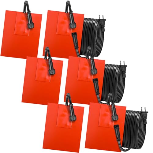 Threlaco 6 Pcs Silicone Car Engine Block Heater 4 x 5in 120V 150W Self Adhesive Oil Pan Heater Pad with 194°F Thermal Protector Silicone Heating Pad for Automotive Engine Accessories