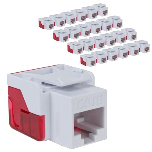 ICC CAT6 Keystone Jack with Inline IDC No Pair Split Wiring (Easier Termination) UL Listed PoE++ TAA Compliant for Wall Plate or Patch Panel, Works with JackEasy Termination Tool, White, 25 Pack