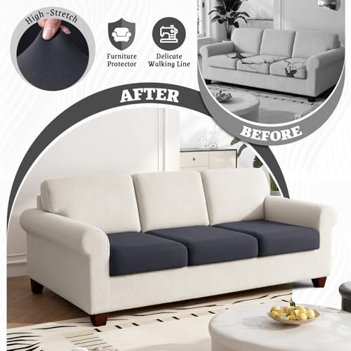 KinCam Couch Cushion Covers, Stretch Sectional Couch Covers Sofa Cushion for L Shaped Couch Cover Washable Sofa Slipcovers Sofa Covers(3PC Seater or Backrest Covers, Dark Grey) — view 2