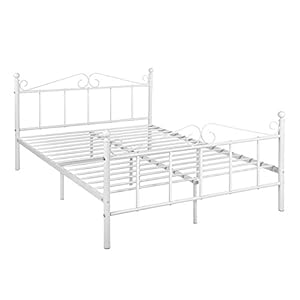 DORAFAIR Metalen bedframe met lattenbodem, tweepersoonsbed voor kinderkamer, logeerkamer, slaapkamer, wit, 140 x 190 cm