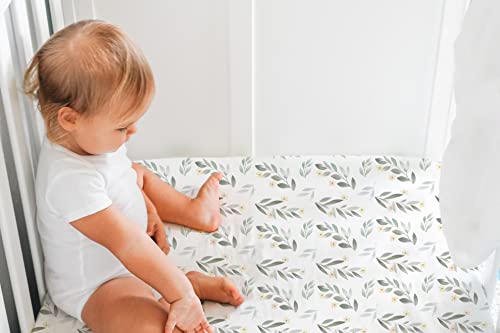 Image of TotAha Premium Stretchy Crib Sheets (2-Pack)-Hypoallergenic, Silky Comfort, Buttery Soft, Calming Effect, All-Season Jersey-Knit Sheets, 9'' Extra Deep Pocket (Pink Buds & Green Leaves)
