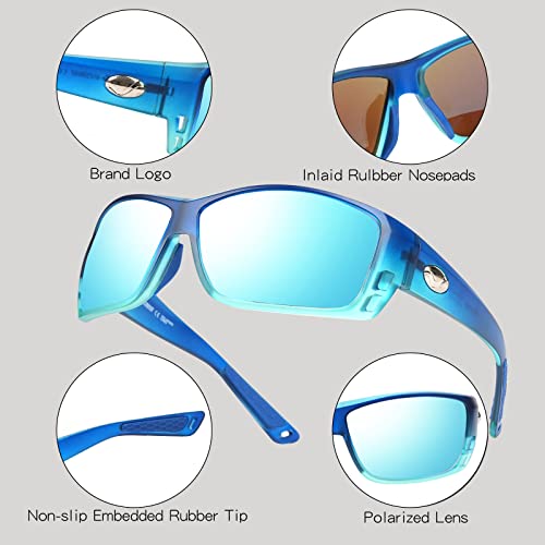 Polarized Sunglasses for Men,Square Sunglasses Men for Fishing Driving Running Sports Sunglasses UV400 Protectiont 18158 (Gradient Blue Ice Blue)3