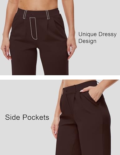 Women’s 22"/27"/29"/31" Wide Leg Pleated Yoga Dress Pants, High Waist Stretchy Slacks for Workout Business Casual3
