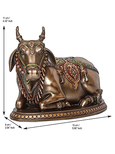 Image of eCraftIndia Handcrafted Polyresin and Bronze Nandi Statue Animal Figurine for Home, Office, Spiritual Spaces for Hindu Devotees