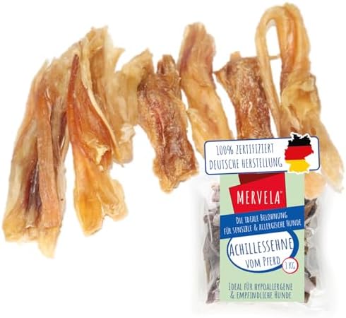 MERVELA Pferd Achillessehne | 100% Pferd pur | 1 Stück | Sehne Achillessehne vom Pferd | Qualität aus Deutschland | ideal für allergische und Sensible Hunde