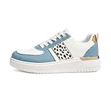 TIMEJOY Women's Platform Fashion Sneakers Retro Casual Walking Tennis Shoes Low Top Lace Up Comfort Non Slip Footwear(8.5US White/Denim Blue)