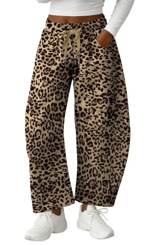 Image of Lepunuo Barrel Sweatpants Women Casual Baggy Elastic Waisted Pants Wide Leg Gym Trousers with Pockets