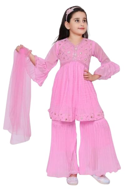 Pollycotton Girls Stylish Full Sleevess Top & Bottom Set
