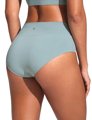 Image of CRZ YOGA V-Shaped High Waited Bikini Bottoms | Mid Cut Leg, Medium Bum Coverage, Cross Front, Swim, Bathing Suit Briefs for Women