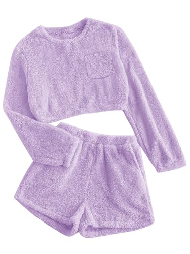 Image of Mafulus Girls Pants Sets Two Pieces Kids Comfy Lightweight Long Sleeve Fleece Sets with Pockets