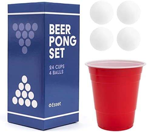 BayView Beer Pong Set Complete | 24 Cups & 4 Balls | America's #1 Drinking Game, Reusable