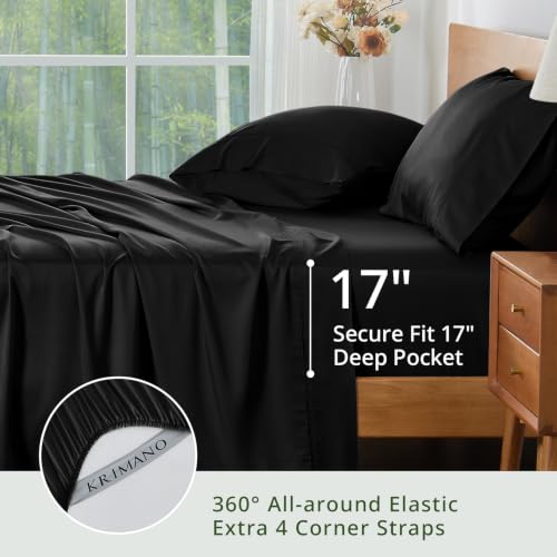 Image of Queen Size Sheet Set, Viscose Bamboo Sheets for Bed Set 4pcs, 100% Viscose Derived from Bamboo, Hotel Luxury Silky & Cooling for Hot Sleepers, Deep Pocket Up to 17 inch, Black