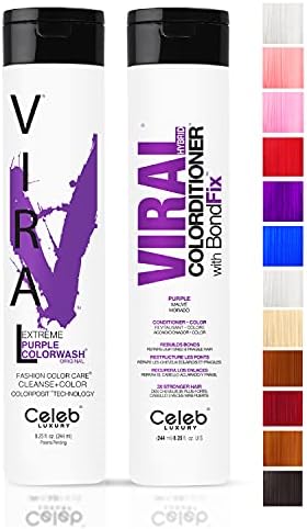 Celeb Luxury Intense Color Depositing Colorwash Shampoo + BondFix Rebuilder, Vegan Hair Dye, Sustainably Sourced Plant Based, Semi Permanent Hair Color, Viral and Gem Lites Duos