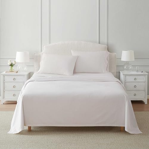 Image of Martha Stewart - Twin Size Sheets Set, Crisp & Tailored Cooling Sheets with a Naturally Smooth Cotton Percale Lightweight Feel - Bed Sheets with Matching Pillowcase & Fitted Sheet (Polka Dot Pink)