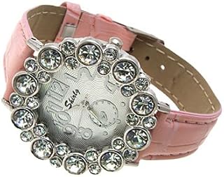 Qtqgoitem Fashion Jewelry Round Crystal Style Ladies Girls Leatherette Wrist Watches Pink Band (Model: a8e a2b 774 ccd 4ab)