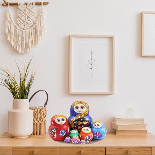 10 Stück bunte russische Puppen in Form eines Mädchens und einer Erdbeere, russische Puppen, stapelbar, aus Holz, große Bauchform, für Kinderzimmerdekoration