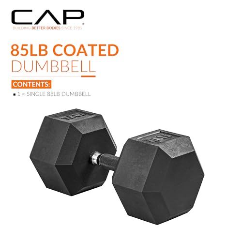 Image of CAP Rubber Coated Dumbbell Weights, Free Weights for Home Gym Strength Training, Anti-Roll Hex Dumbbells with Black, Chrome & Comfort Grip Handles, Singles