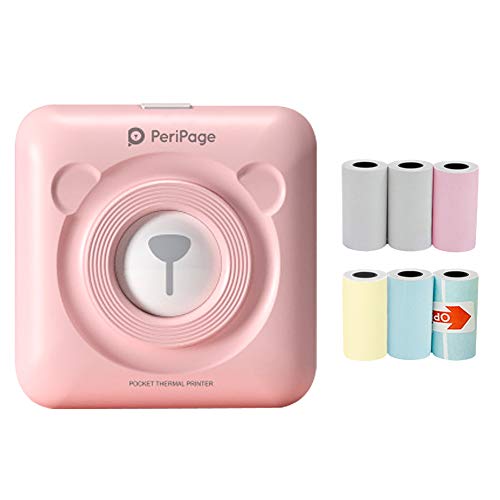 Ink-Less Pocket Printers for Carrying, Portable Mini Bluetooth Thermal Label Printer, Wireless Picture Memo Receipt Photo Printer, Compatible with Cell-Phone & PC, with 6 Rolls Sticker Paper(Pink)