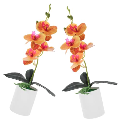 SOIMISS Plantas Artificiales Maceta De Orquídea Simulada, 2 Piezas, Color Naranja, Bonsái Artificial De Decoración para Sala De Estar y Oficina