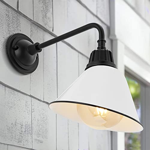 JONATHAN Y 9.63" White/Black 1-Light Farmhouse Outdoor Sconce, Industrial LED Wall Light, Gooseneck Arm Barn Lamp with Metal Bell Shade for Porch, Patio, Kitchen, LED Bulb Included JYL7612A by JONATHAN Y - Image 6