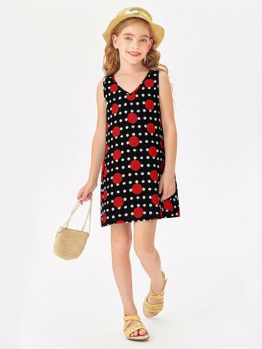 Image of Batermoon Girls Swim Cover Up V Neck Swiss Polka Dot Summer Beach Dress | Kids Cover-Ups, Sleeveless Vacation Swimwuits, Boho Cute Dresses with Pockets 4-14 Years