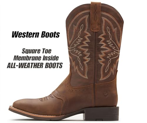 SUREWAY Western Boots For Men - Mens Square Toe Cowboy Boot,Oil/Slip Resistant,Durable Fashionable Classic Pull on 10 Inch Wellington Boots - Soft Toe Work Boots2