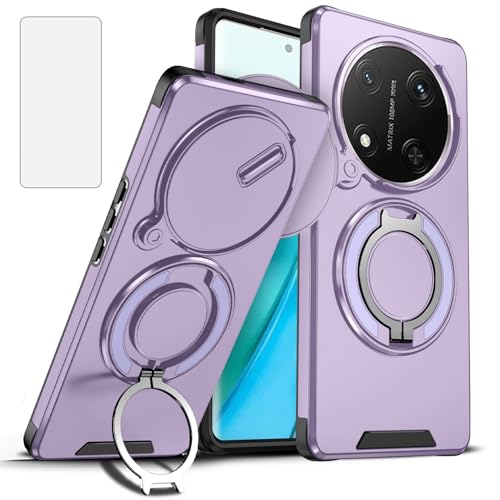 Image of Asuwish Phone Case for Honor Magic 7 Lite 5G with Tempered Glass Screen Protector and Slide Camera Cover Magnetic Ring Holder Kickstand Cell Accessories Honor X9c/Magic7 7Lite/X60 Pro Women Men Purple