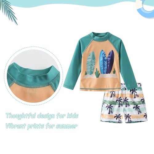 Qterdiz Baby Jungen UV Badeshirt Badeshorts Kinder Langarm Badeanzug Zweiteilige Badebekleidung 92 98/2-3 Jahre