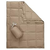 zzlamb Water-Repellent Camping Blanket for Kid, Outdoor Portable Travel Down Throw Blanket, Lightweight Duck Down Lap Quilt for Couch Airplane Car Backpacking RV Beach, 650 Fill Power 35x59in Khaki