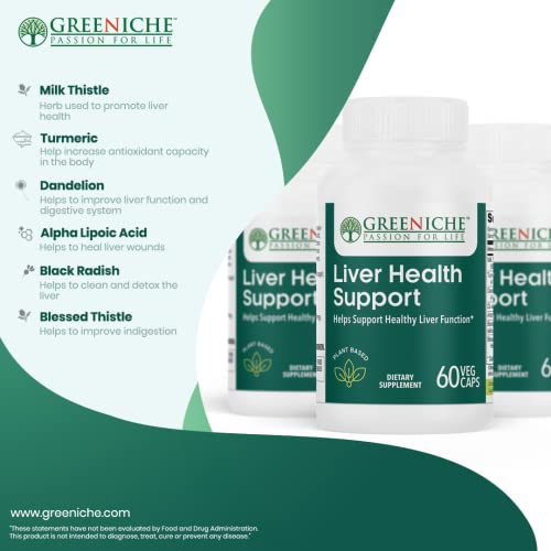 Greeniche Halal Liver Health Support, 60 Caps, Liver Support With Milk Thistle & Turmeric, Helps In Liver Functioning & Digestive Disturbances, Use For Minimum Three Weeks To See Beneficial Effects #TOP4