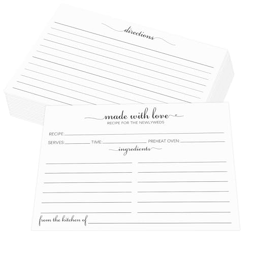 RDKOEAKEL 4×6 Recipe Cards for the Newlyweds, 100 Pack Double Sided Recipe Cards White Cardstock – Simple, Cute Made with Love Heart Design – For Bridal Shower, Wedding, Recipe Box Gi...
