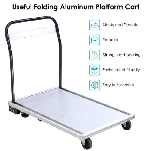 Fihuted Folding Platform Truck Cart Large Size, Foldable Push Cart Dolly Heavy Duty 770 Lbs, Push Hand Cart With 360 Degree Swivel Wheels. Aluminum Silver #TOP1
