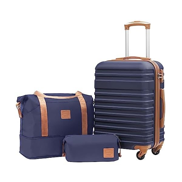 COOLIFE-Suitcase-Trolley-Carry-On-Hand-Cabin-Luggage-Hard-Shell-Travel-Bag-Lightweight-with-TSA-LockThe-Suitcase-Included-1pcs-Travel-Bag-and-1pcs-Toiletry-Bag-BlueBrown-20-Inch-Luggage-Set COOLIFE Suitcase Trolley Carry On Hand Cabin Luggage Hard Shell Travel Bag Lightweight with TSA Lock,The Suitcase Included 1pcs Travel Bag and 1pcs Toiletry Bag (Blue/Brown, 20 Inch Luggage Set)
