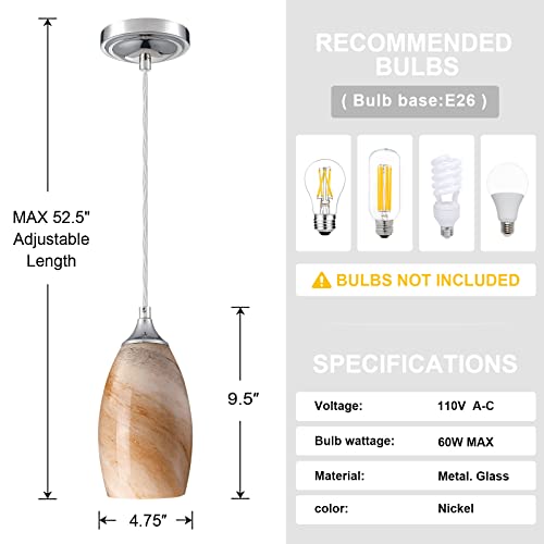 Sky Designer 3 Pack 1 Light Indoor Mini Hanging Kitchen Island Pendant Lamps,Polished Nickel Finish With Handcrafted Art Glass Hanging Light Chandelier Shade For Bar, Dining Room(Orange) #TOP3