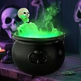 JOICEE Halloween Decorations Indoor, LED Mist Maker Halloween Witches Cauldron Black Plastic Cauldron with Skeleton for Halloween Decorations Home Room Mantel Table Decor