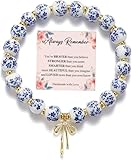 GPSRIVULET Adjustable Beaded Charm Bracelet for Women Vintage Floral Stretch Bracelet, Handmade Dainty Gold Bead Romantic Jewelry, Elegant Gift for Her (Flower Design) (A-Blue)