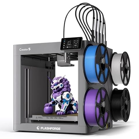 FLASHFORGE Creator 5 3D Printer, 4 Toolheads 7S Toolchanger Multi-Filament Printing, CoreXY 600mm/s 5X Faster Color Switch, Near-Zero Waste System, Auto Bed Leveling, Smart Extrusion Stunning Results