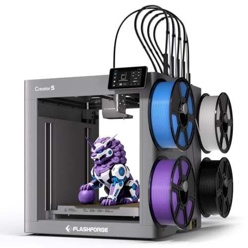 FLASHFORGE Creator 5 3D Printer, 4 Toolheads 7S Toolchanger Multi-Filament Printing, CoreXY 600mm/s 5X Faster Color Switch, Near-Zero Waste System, Auto Bed Leveling, Smart Extrusion Stunning Results