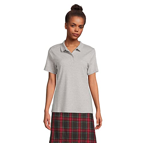 Lands' End School Uniform Women's Short Sleeve Feminine Fit Interlock Polo Shirt Medium Gray Heather #TOP9