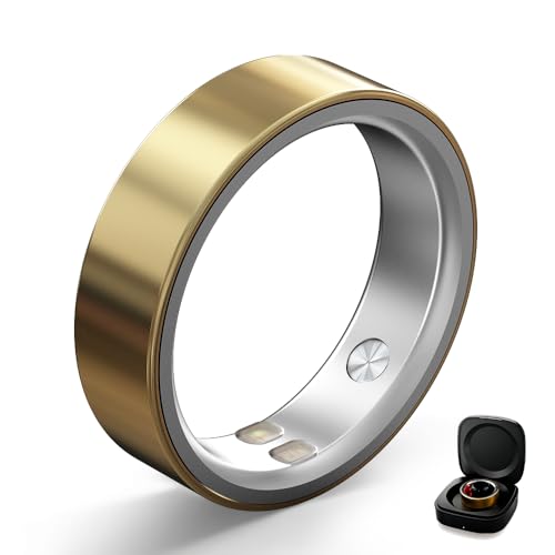 Bryzova Smart Ring | No Subscription, Heart Rate & Blood Oxygen Monitoring, Sleep & Women’s Health Tracking, AI Health Advisor, IP68 Waterproof Fitness Ring for Android & iOS (Gold, 7#)
