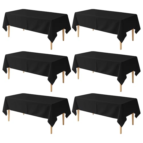 Image of 6 Pack Table Cloth 70 x 120 Inch, Rectangle Tablecloth, Stain and Wrinkle Resistant Washable Polyester Table Cover for Buffet Party, Dinner, Weddings and Camping, Black