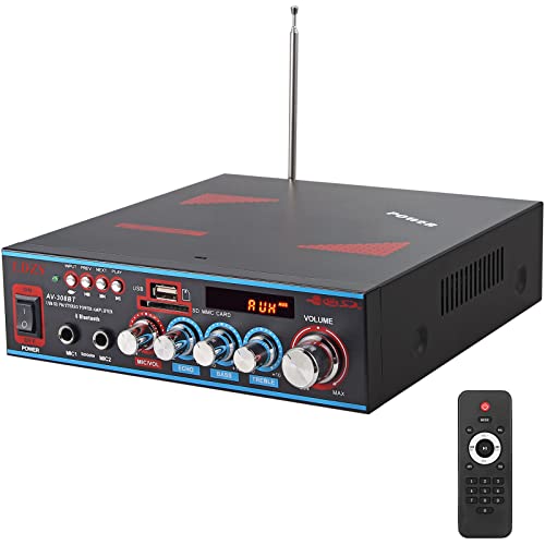 Bluetooth 5.0 Stereo Amplifier LiNKFOR 120W HiFi Power Amp for Home Passive Speakers with FM Radio MP3 USB SD 2 Mics Input and Remote Control Compatible with PC DVD Phone TV